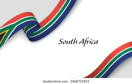 Curved ribbon with fllag of South Africa on white background with copyspace