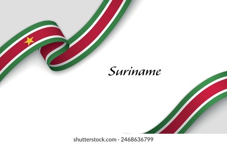 Curved ribbon with fllag of Suriname on white background with copyspace