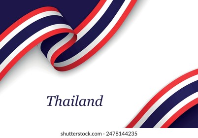 Curved ribbon with fllag of Thailand on white background with copyspace