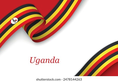 Curved ribbon with fllag of Uganda on white background with copyspace