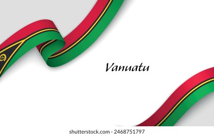 Curved ribbon with fllag of Vanuatu on white background with copyspace