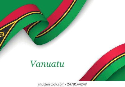 Curved ribbon with fllag of Vanuatu on white background with copyspace