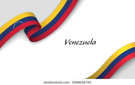 Curved ribbon with fllag of Venezuela on white background with copyspace