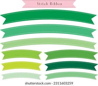 Curved ribbon frame decorated with dotted lines cut into the edges Banner green set svg