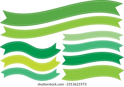 Curved ribbon frame with dotted border Banner green set svg
