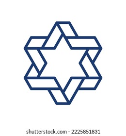 Curved ribbon in the shape of the Jewish Star of David in outline style vector illustration with editable stroke