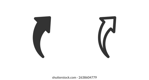 Curved up right arrow icon set. Suitable for uploads, sharing features, and ascending trends. Symbol of upload, share, and diagonal direction.