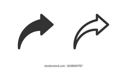 Curved right arrow icon set. Suitable for next steps, flow progression, and general forward movement. Symbol of next, progress, and flow.