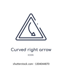 curved right arrow icon from user interface outline collection. Thin line curved right arrow icon isolated on white background.