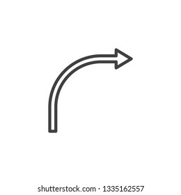 Curved right arrow line icon. linear style sign for mobile concept and web design. Right direction arrow outline vector icon. Symbol, logo illustration. Pixel perfect vector graphics