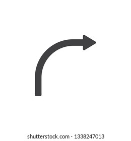 Curved right arrow vector icon. filled flat sign for mobile concept and web design. Right direction arrow glyph icon. Symbol, logo illustration. Pixel perfect vector graphics