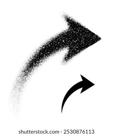 A curved rising arrow transitioning from scattered dots to a solid black shape, symbolizing upward movement and growth. Vector illustration.