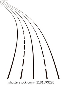 Curved road. Black and white vector illustration