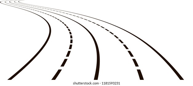 Curved road. Black and white vector illustration