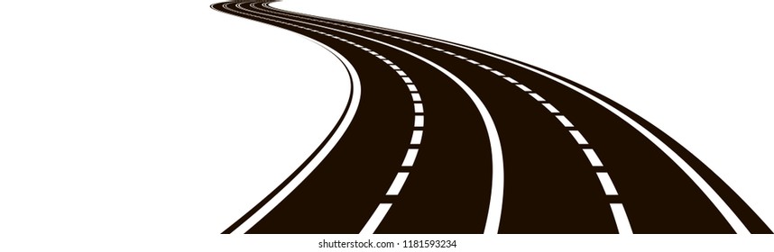 Curved road. Black and white vector illustration