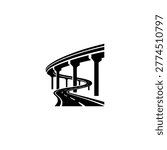 Curved road with elevated highway