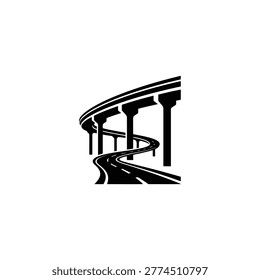 Curved road with elevated highway