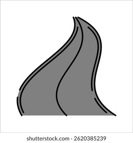 Curved Road Handdrawn style, grey winding road, symbolizes journey route bends or path icons for maps and adventure illustrations
