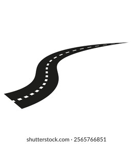 Curved road icon. Black highway design. Dashed lane marking. Simple vector illustration.