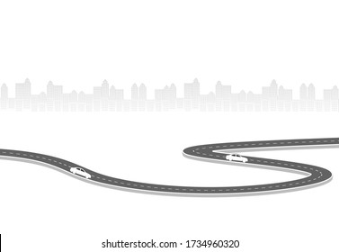 Curved road journey to the future. Asphalt street isolated on white background. winding highway location. designed for abstract, background,template,milestone element,diagram process,infographic.