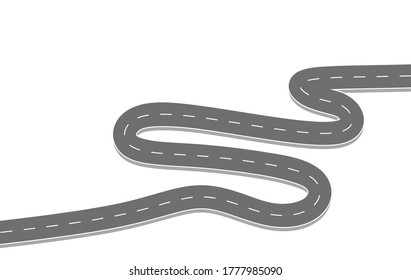 Curved road journey to the future. Asphalt street isolated on white background. winding highway location. designed for abstract, background,template,milestone element,diagram process,infographic.