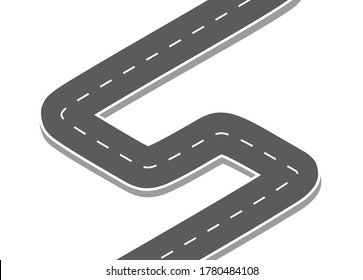 Curved road journey to the future. Asphalt street isolated on white background. winding highway location. designed for abstract, background,template,milestone element,diagram process,infographic.