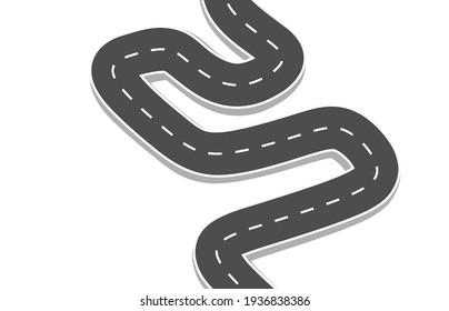 Curved road journey to the future. Asphalt street isolated on white background. winding highway location. designed for abstract, background,template,milestone element,diagram process,infographic.