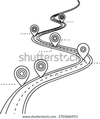 Curved Road with Map Location Pins – Route Navigation Vector Illustration
