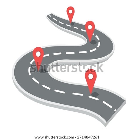Curved Road Map with Location Pins
