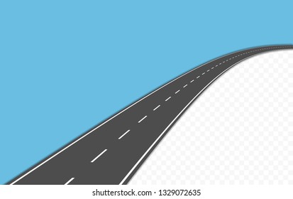 Curved road with markings. Vector illustration.