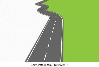 Curved road with markings. Vector illustration.