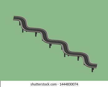 Curved road on supports. 3d Vector illustration. Isometric projection.
