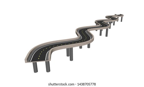 Curved road on supports. Isolated on white background. 3d Vector illustration.