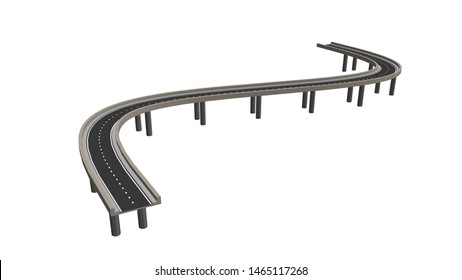 Curved road on supports. Isolated on white background. 3d Vector illustration.