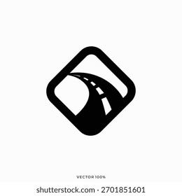 Icono de camino de carretera curvado en cuadrado redondeado