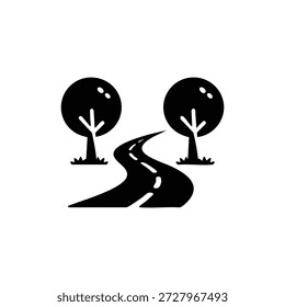 Gebogene Straße durch Bäume schwarz-weiß Landschaft Vektorgrafik