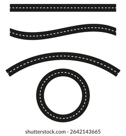 Curved road track. Black vector path. Dotted route icon. Circular shape symbol.