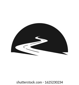 
Curved road vector with white markings. Highway