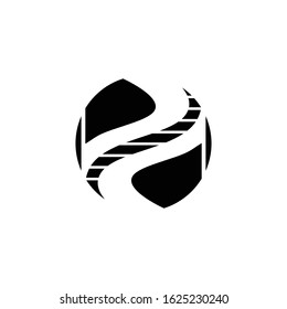 
Curved road vector with white markings. Highway