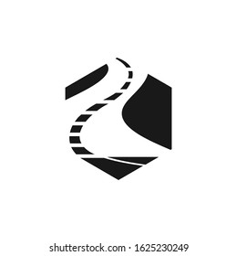 
Curved road vector with white markings. Highway