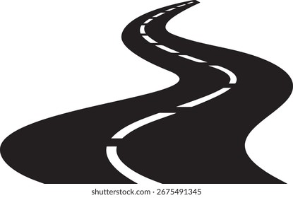 Vector de carretera curva: ilustración de camino sinuoso con líneas discontinuas para temas de viajes y movimiento
