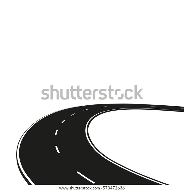 Curved road with white\
lines. Black and white Vector illustration. Road isolated on white\
background