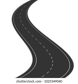 Curved road with white markings. Vector illustration