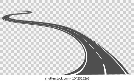 Curved road with white markings. Vector illustration
