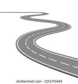Curved road with white markings. Vector illustration