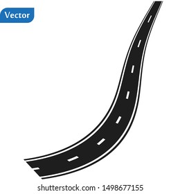 Curved road with white markings. Vector illustration