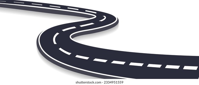 Curved road with white markings. Vector illustration