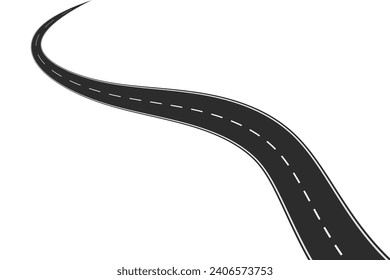 Curved road with white markings, vector illustration