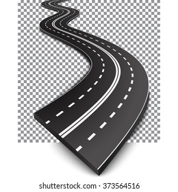 Curved road with white markings. Vector illustration