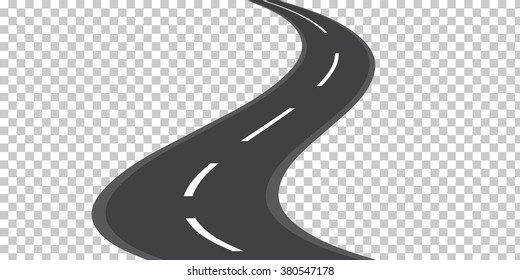 Curved road with white markings. Vector illustration